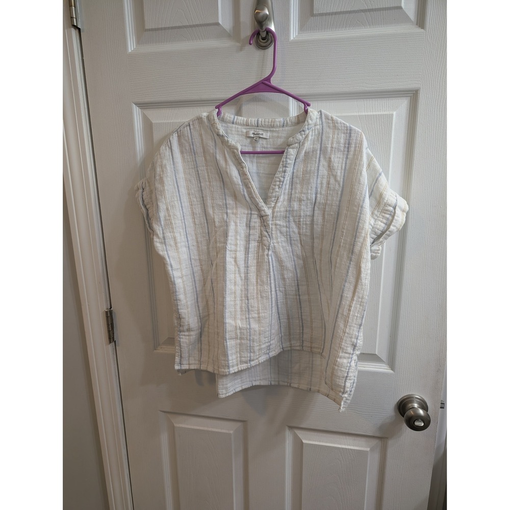 Madewell Popover Striped Cotton V Neck Casual Top Women's - Size XS
